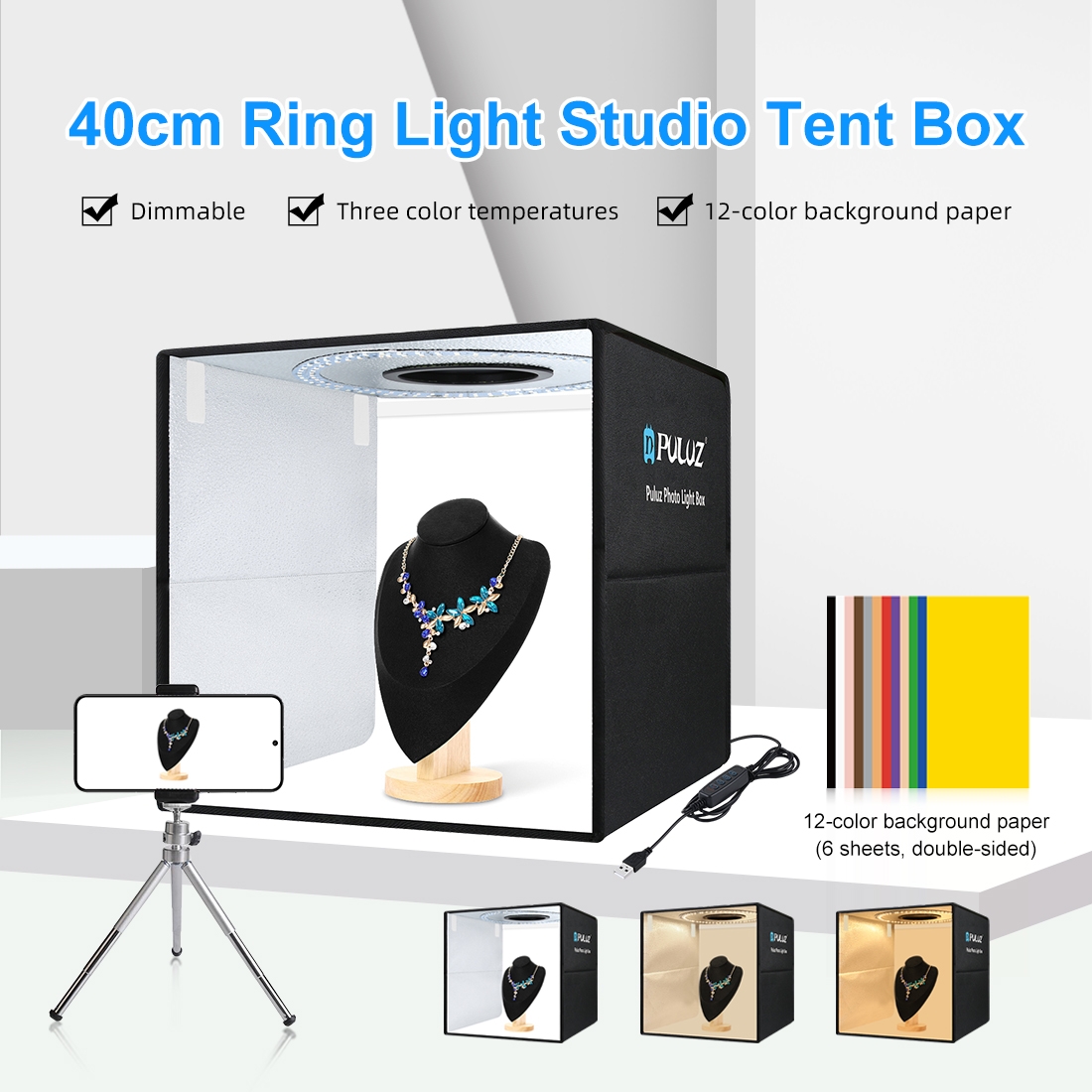 Photography Lighting Tent - PULUZ 40cm Folding Portable Ring Light